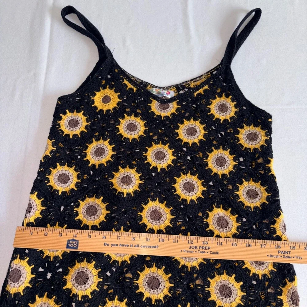 India Boutique Crochet Sunflower Midi Dress small Black Boho Festival Knit - Picture 7 of 9